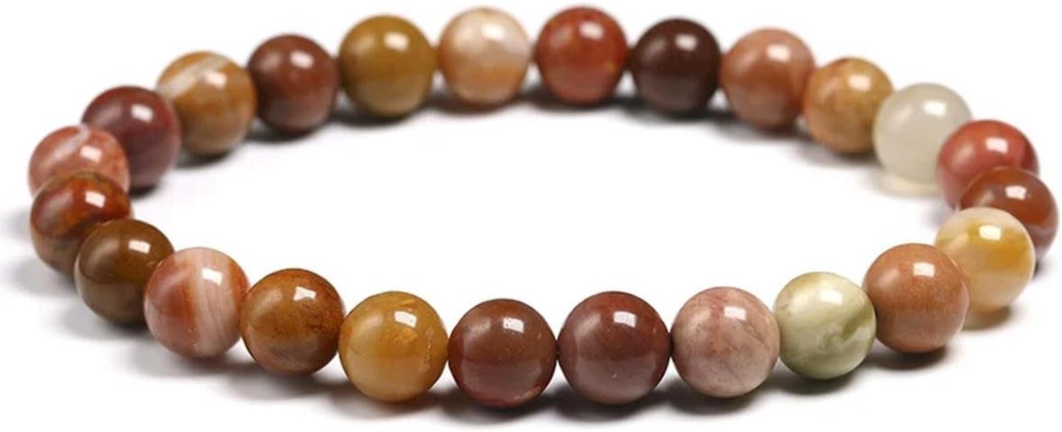Natuurlijke Roze Houten Versteende Steen Ronde Kralen voor Armband Vrouwen Mannen Handgemaakte Maken Armbanden, 19cm 7.5inch, Steen Emaille Glas, Zirkonia Agaat obsidiaan