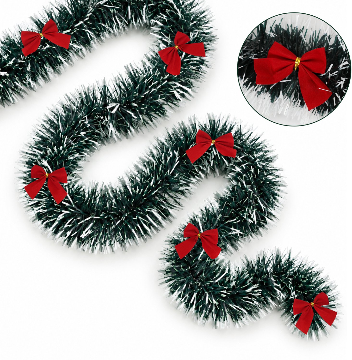 10 m Kerstguirlande Groen-Wit 9 cm Breed met 36 Strikken voor Kerstboom Trap Deur en Raam