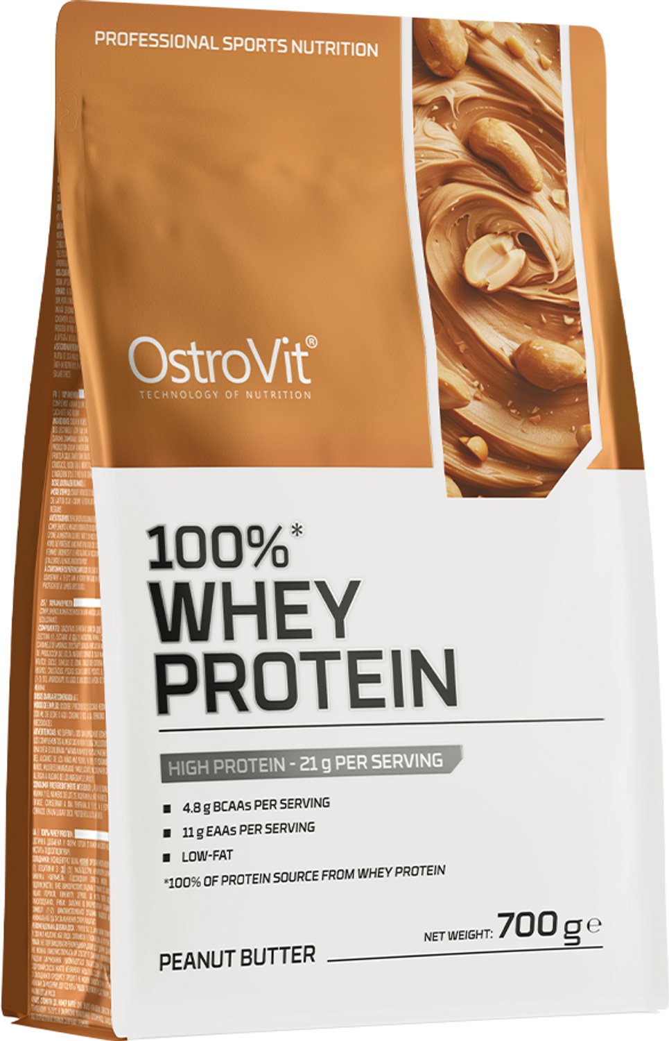 OstroVit 100% Whey Protein – Voedingssupplement – Wei-eiwitconcentraat (WPC), 21 g eiwit per portie – Pindakaas Smaak – 700g