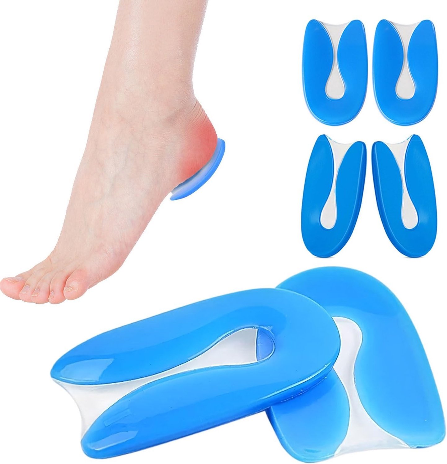 Comfortabele gelinlegzolen voor hielspoor - Orthopedische hielkussens, U-vormige gelinserts voor schoenen, geschikt voor mannen en vrouwen, pijnverlichting en ondersteuning
