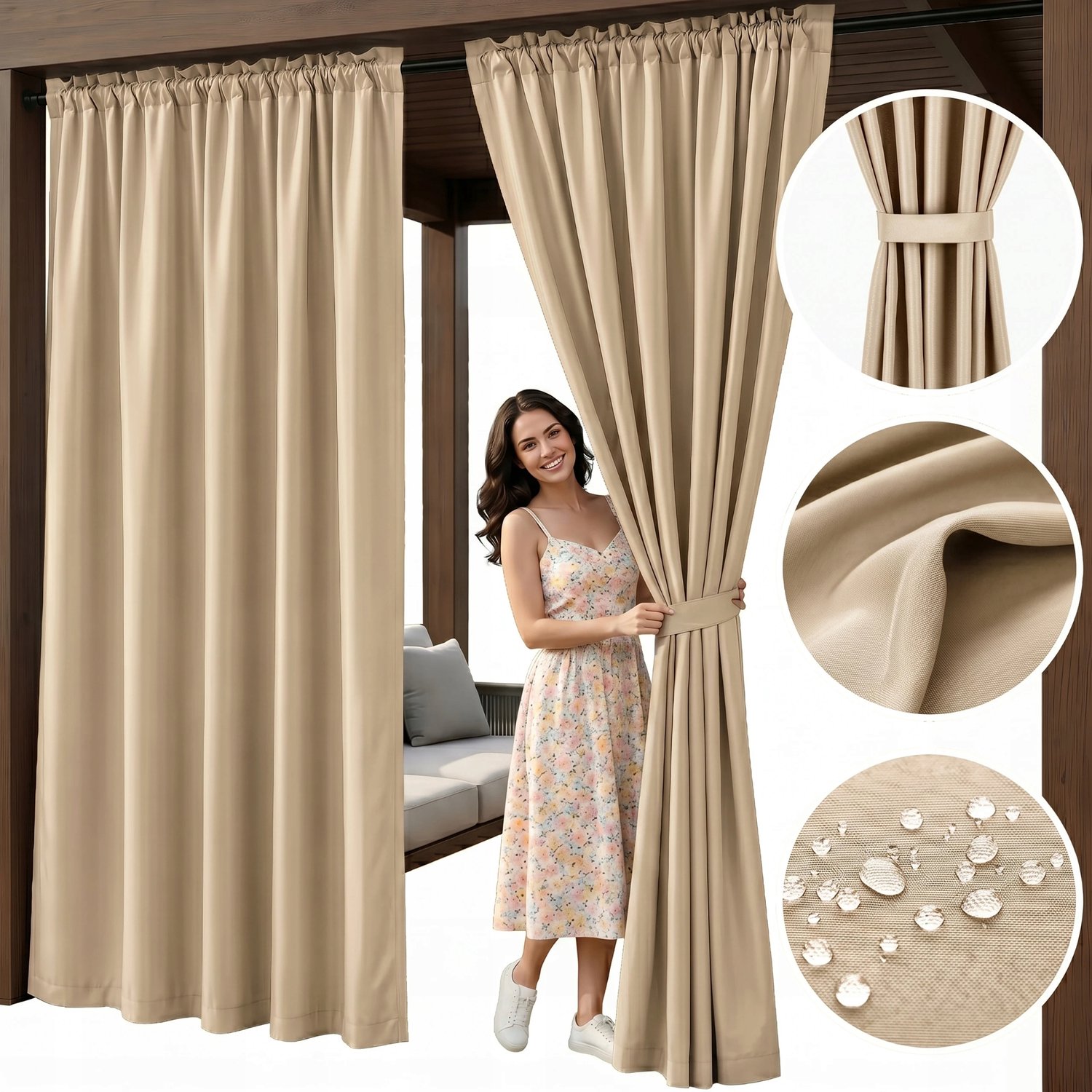 Waterdichte Terrasgordijn Cappuccino 155x190 cm - UV-bescherming & Privacy