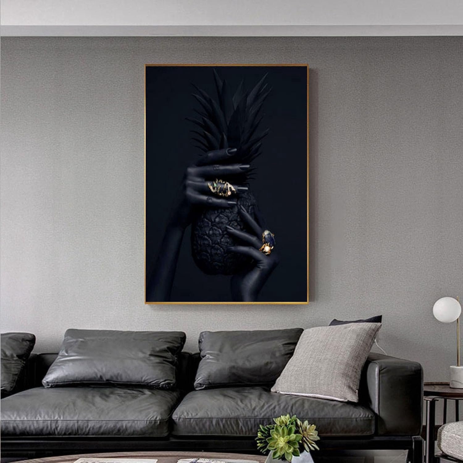 Moderne muurkunst canvas schilderij Afrikaanse vrouw handposter abstracte zwarte ananas afbeelding woondecoratie muurschilderingen 60 x 80 cm frameloos