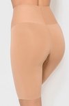 Dames, achterkant, beige shapewear shorts met hoge taille en pijpjes.