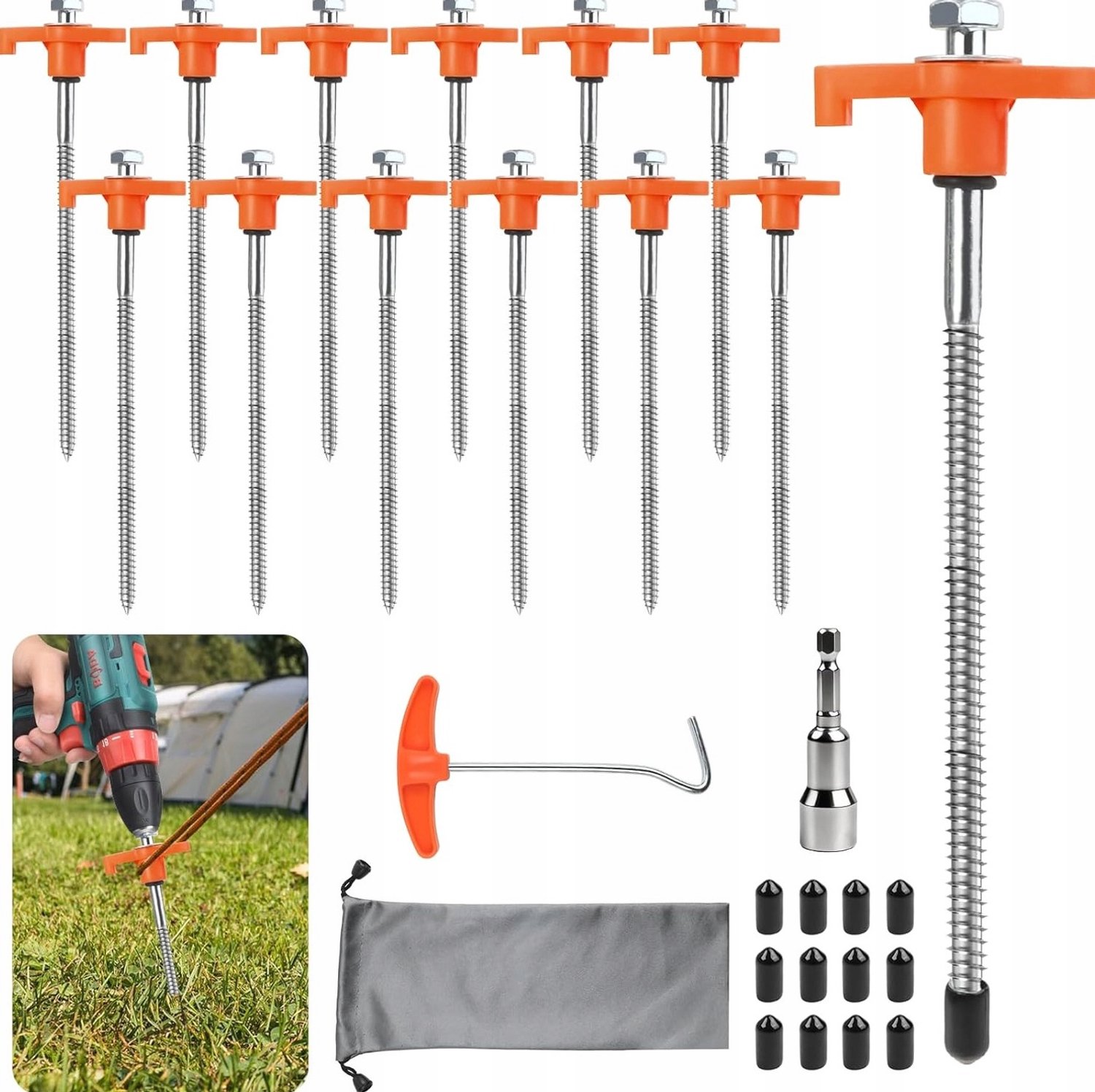 12x Grondpennen 20cm Camping - Stevig & Schroefbaar