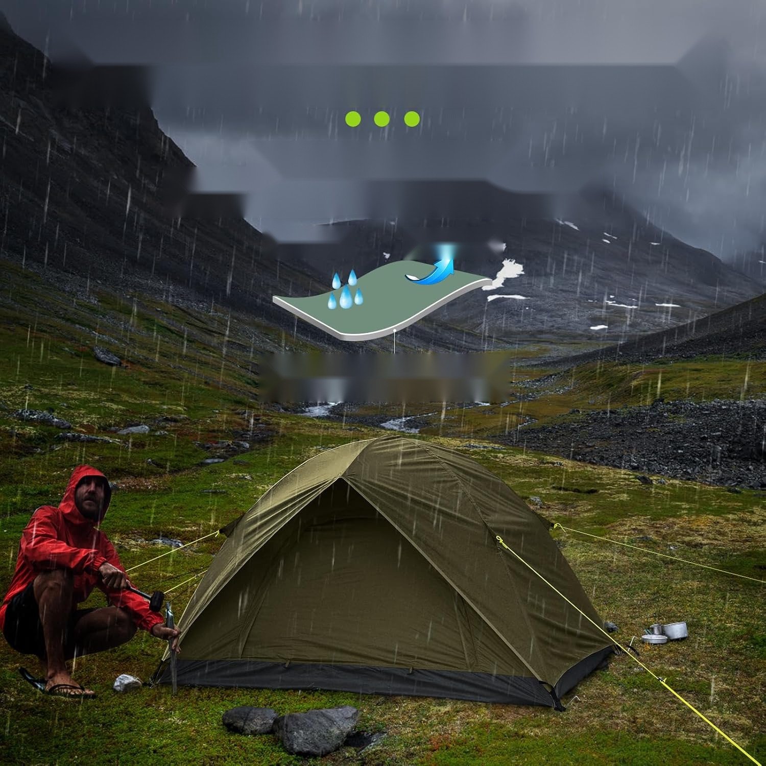 Lichtgewicht 2-persoons camping tent, waterdicht, snelle montage, groen