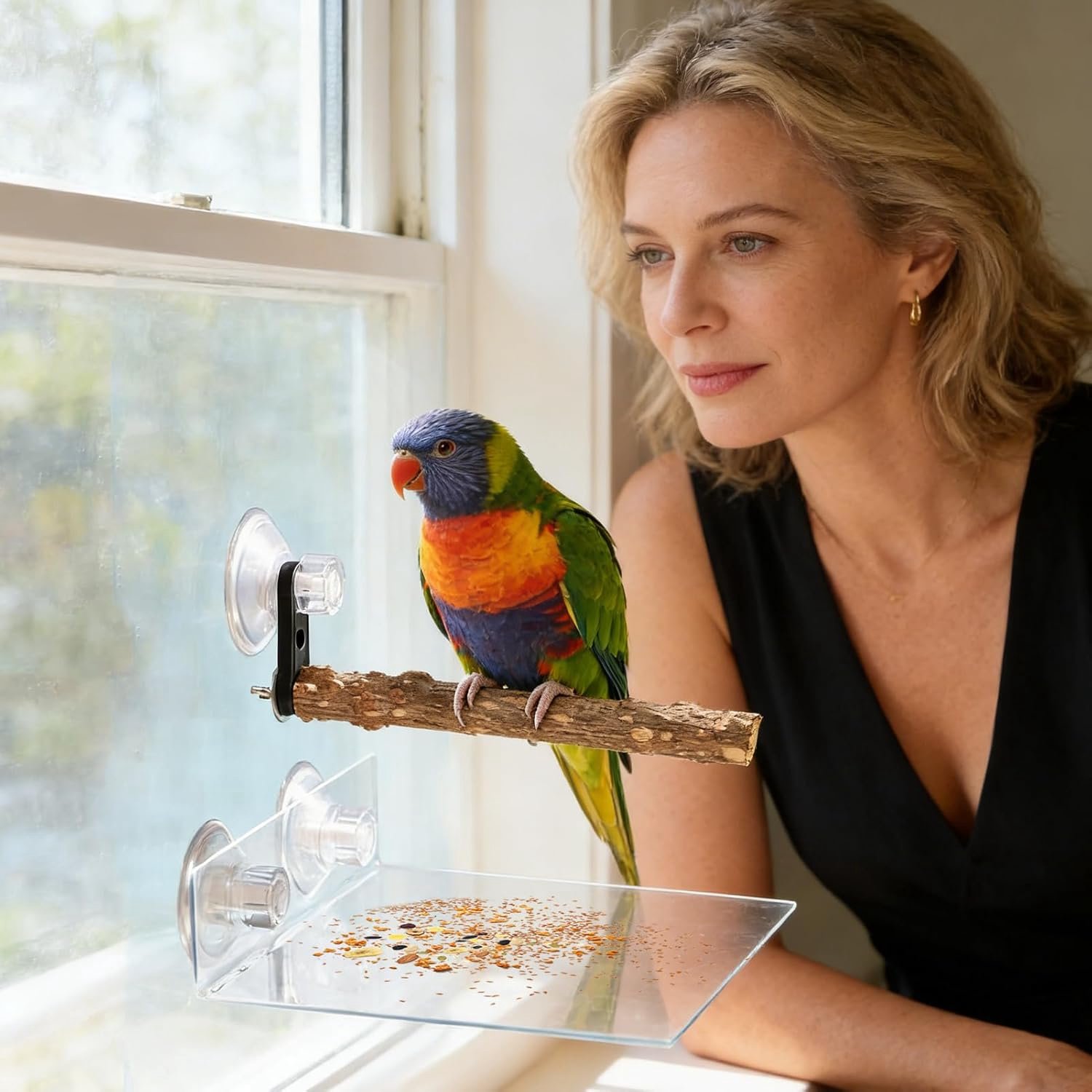 Voederbak, transparante acryl opvangbak voor etensresten, voor tuin, balkon, raam, terras, binnenplaats
