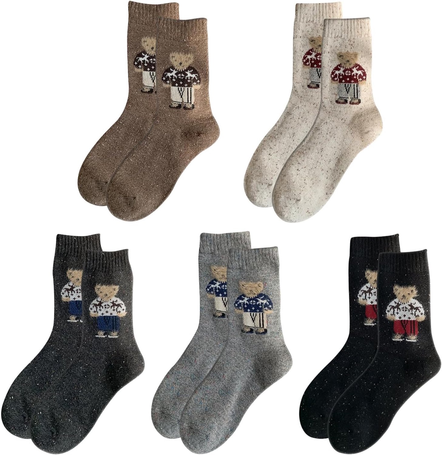5 Paar Teddybeer Sokken, Warm En Dik In De Winter, Huidvriendelijk, Zacht En Niet Gemakkelijk Te Verstoppen Voeten, Geschikt Voor Dagelijks Thuisgebruik En Geschenken (One Size Fits All).