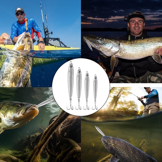 4 stuks metalen zeeforel lokaas met drillingshaken zilver Minnow lepel, aas, snoek, zeevissen, uitrusting, metalen jigs voor kabeljauw, baars, zee & zoetwatervissen — afbeelding 5