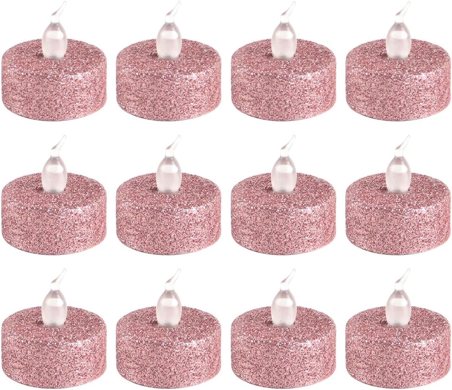 Grobo 12 stuks glitter vlamloze theelichtkaarsen, batterij aangedreven flikkerende elektronische kaars voor Kerstmis, bruiloft, partij en woondecoratie, roze