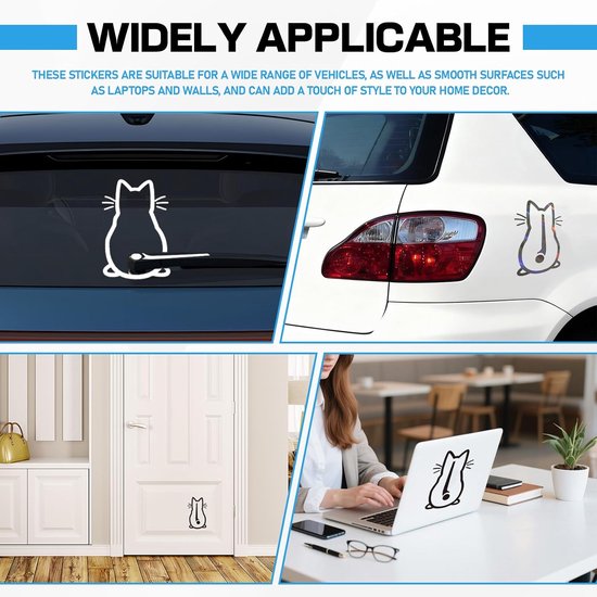 3 stuks kattenwisserstickers, grappige cartoon kitten staart stickers achterruit stickers reflecterende autostickers, autosticker achterruit, kat autostickers kat voor laptop, mobiele telefoon — afbeelding 3