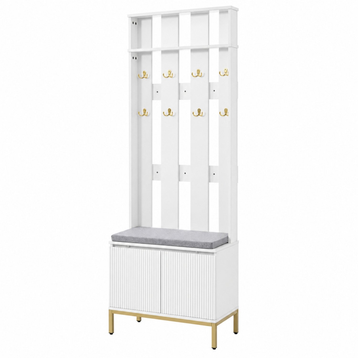 LONG DRAGON - Halmeubel met zitbank - 8 dubbele haken - LED - Wit - 60 x 35,5 x 191,5 cm