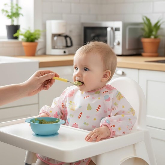 5 stuks slabbetjes met mouwen, 5 patronen, mouwslabbetjes machinewasbaar en waterdicht, uniseks slabbetjes voor baby's om te schilderen en eten, babyslabbetjes met mouwen, geschikt voor — afbeelding 4
