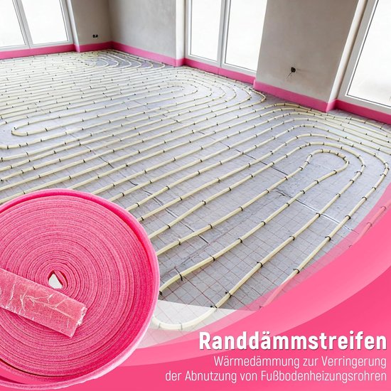 3 Stuks Randisolatie Vloerverwarming, Epe Randstrook, Roze Strip 5 cm Breed 5 mm Dik, 10 m Rol met Zelfklevende Rug voor Vloerrand en Renovatie — afbeelding 2
