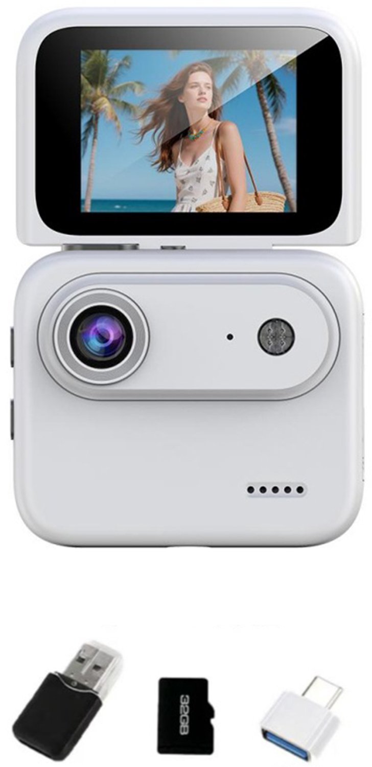 NAXSIR Mini Actiecamera 4K Sportcamera met 2,0" klapdisplay, 32GB, 143° groothoeklens en beeldstabilisatie
