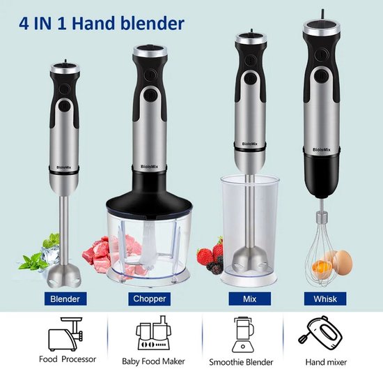Heidat staafmixer - Set 5-in-1 - 6 Snelheden + Turbo – RVS – Met Hakmolen Garde Melkopschuimer en Mengbeker van Heidat — afbeelding 5