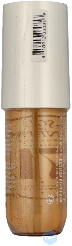 Sol de Janeiro Cheirosa 71 parfum mist. Gouden sprayfles met witte dop. Tekst: LOVE IT. FLAUNT IT. YOU'VE GOT IT.