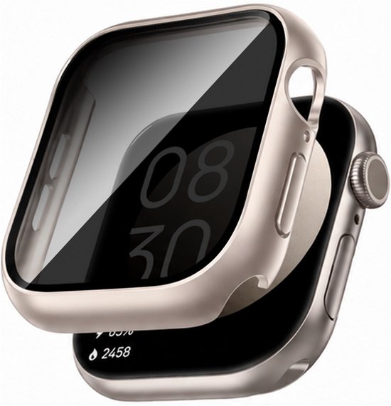 Starlight gekleurde beschermhoes voor smartwatch met geïntegreerd gehard glas.