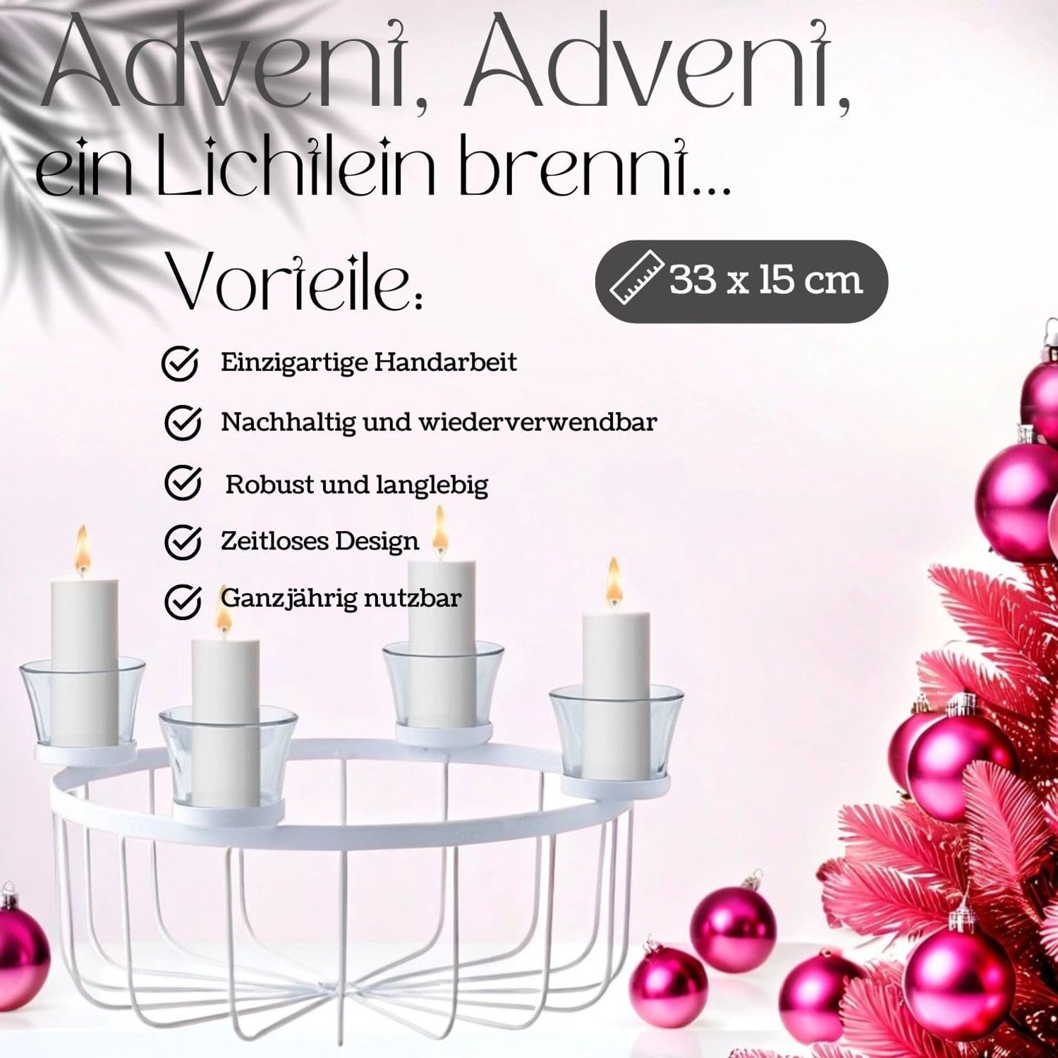 Moderne decoratieve adventskrans, kandelaar, kerstversiering Usha Wit