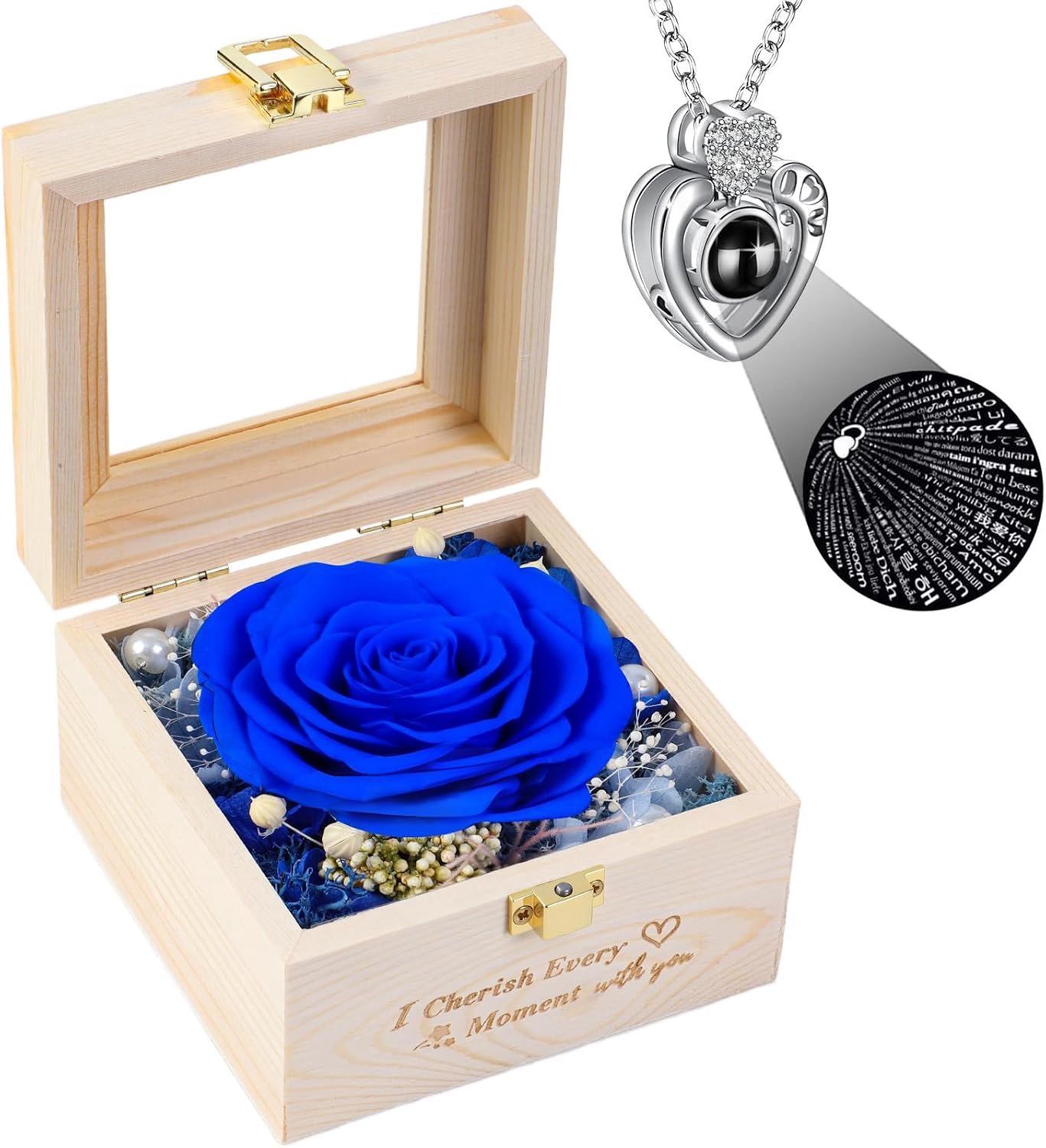 Set met eeuwige rozen voor dames, ideaal voor moeder, vriendin, vrouw en meer, ideaal voor verjaardag, trouwdag, Moederdag (blauw)