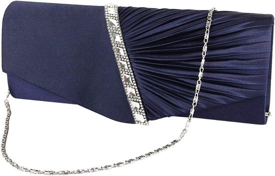 Womens geplooide satijn diamante dames envelop handtas bruiloft bruidsjurk handtas clutch tas avond partij portemonnee ketting tas vrouwen geplooid kristal-Studded satijn handtas avond koppeling — afbeelding 5