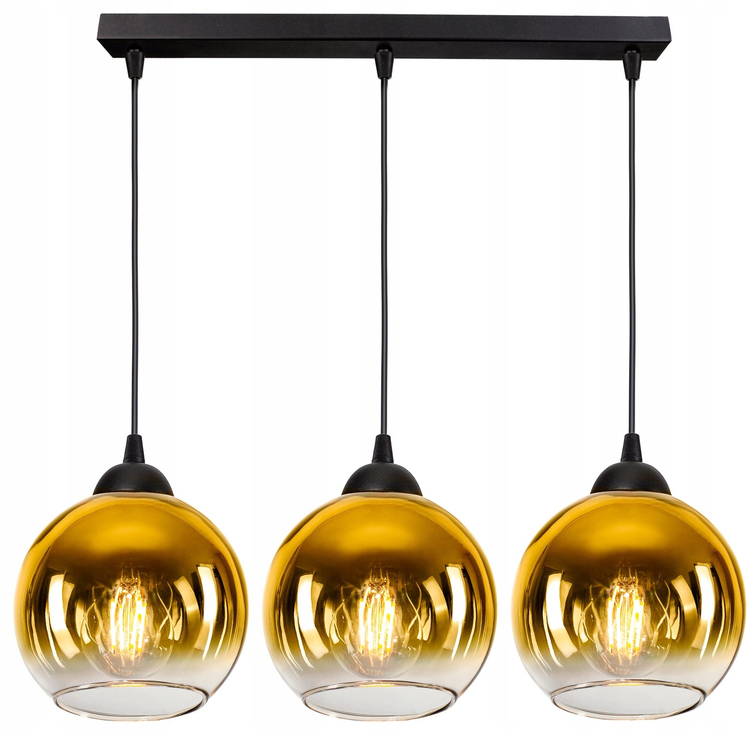 GLIMEX Glazen Hanglamp Zwart/Goud 3xE27 - Loft Stijl