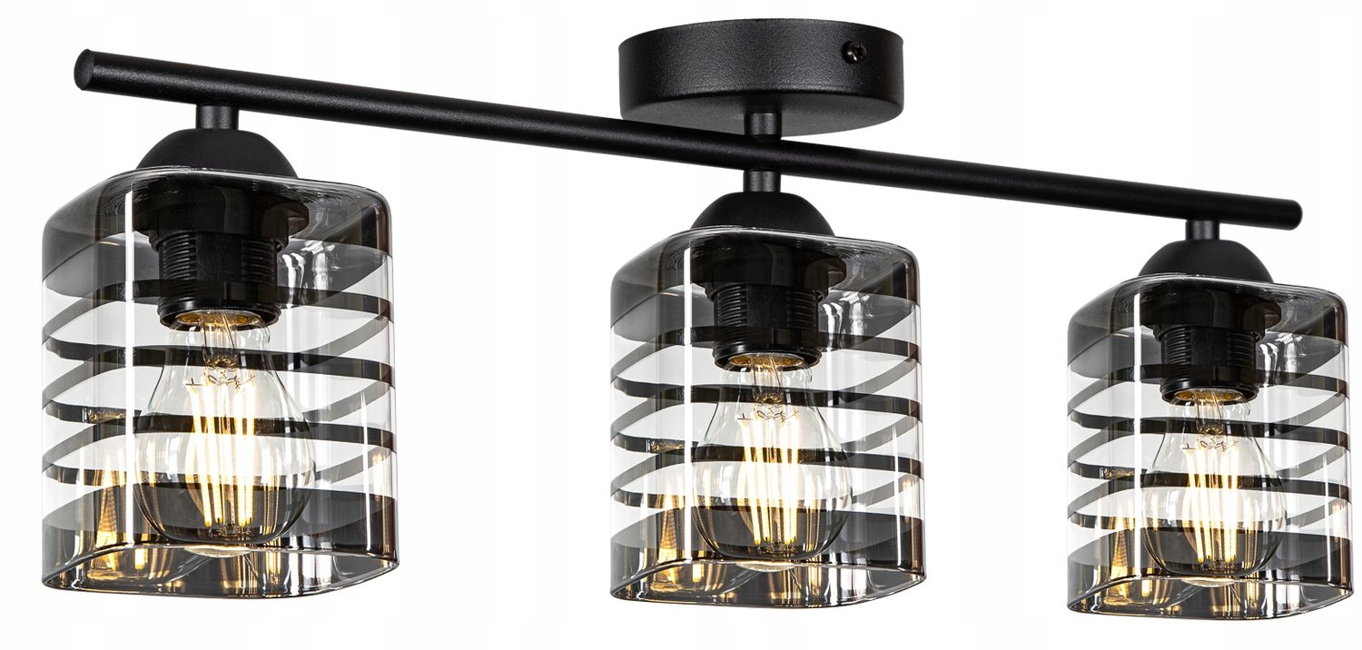 Loft Plafond Lamp E27 Zwart Chroom Glas 3x60W