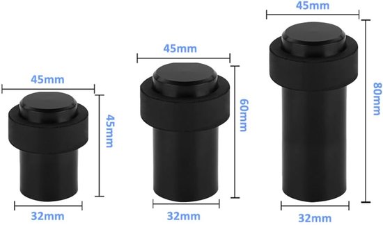 2 stuks Deurstop Vloermontage Roestvrij Stalen Deurstopper met Rubber Ring Hoogte 80mm Zwart — afbeelding 4