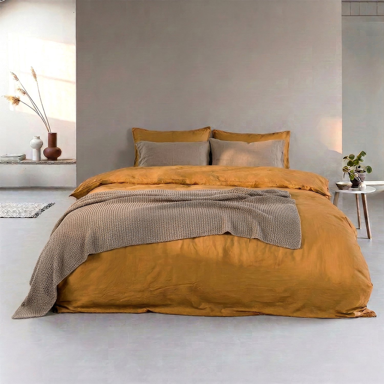 Dreamers Den Dekbedovertrek - Linnen - Halflinnen - Marmello - 1-persoons - 140 x 200/220 cm + 1 kussensloop - Dreamers Den Roest Oranje