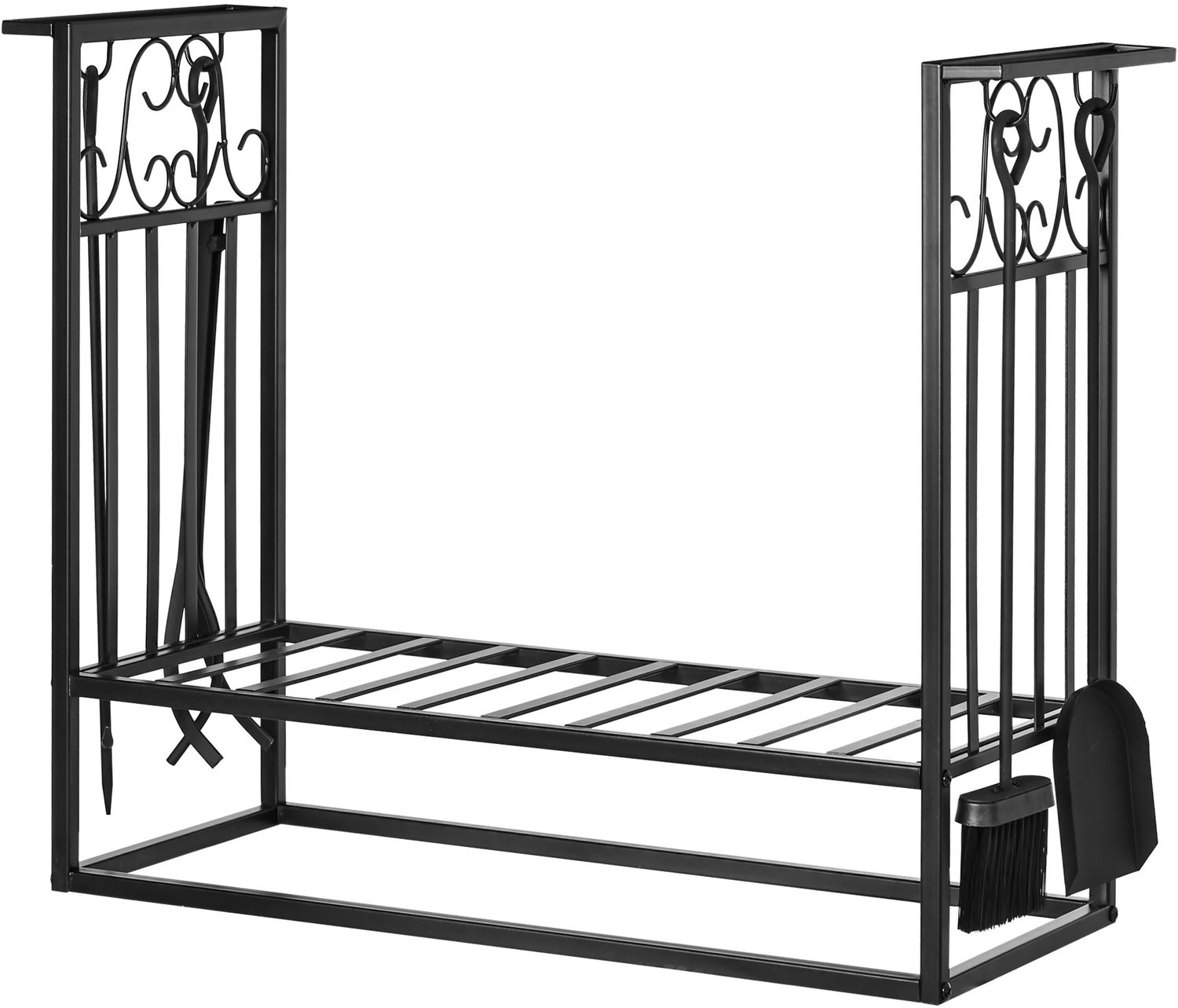 Lejoraa Houtrek voor Binnen & Buiten – met 4 Gereedschappen – Verhoogd Brandhoutrek – RVS – zwart -75 x 30 x 60 cm