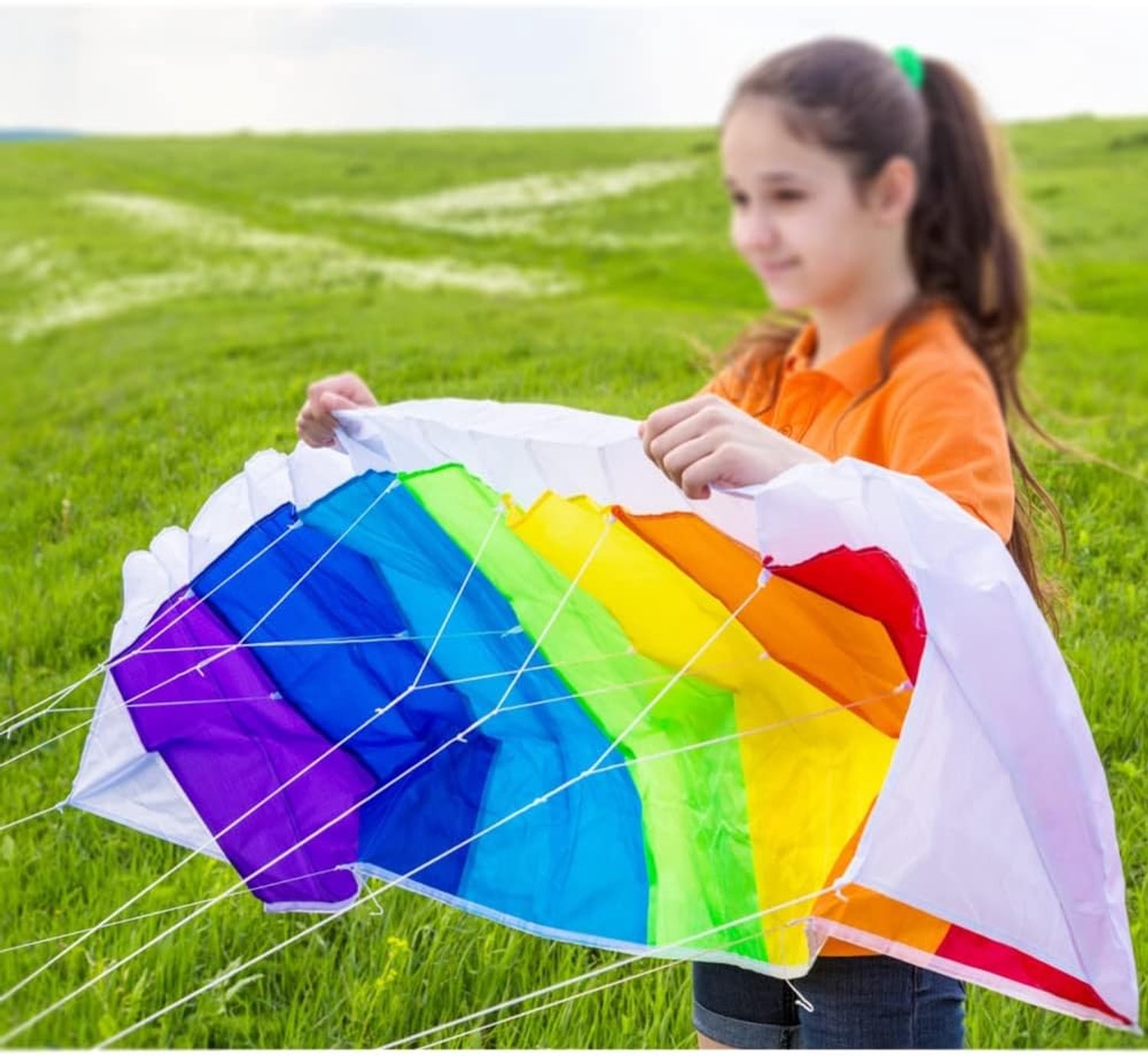 Kleurrijke stuntvlieger voor kinderen en volwassenen, zachte parafoil vlieger met 30 meter touw, ideaal buitenspeelgoed voor beginners, 1.4 meter groot