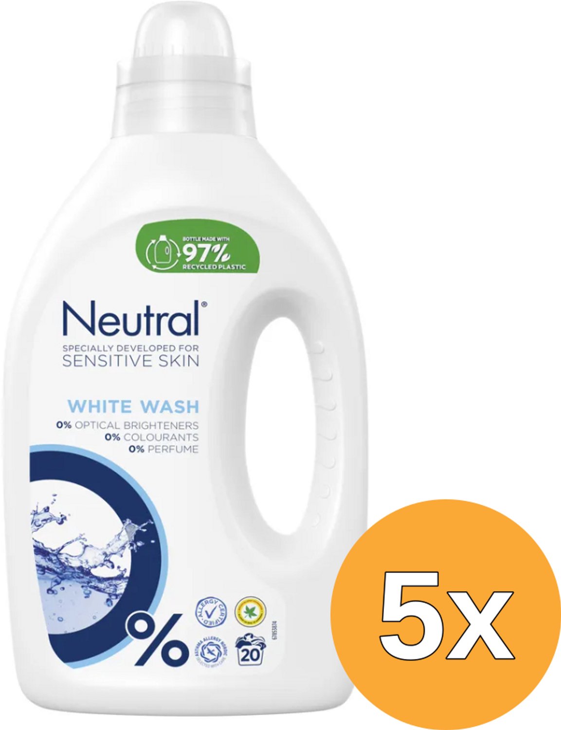 5x Neutral Wasmiddel Vloeibaar Hoofdwas Wit (1000 ml)
