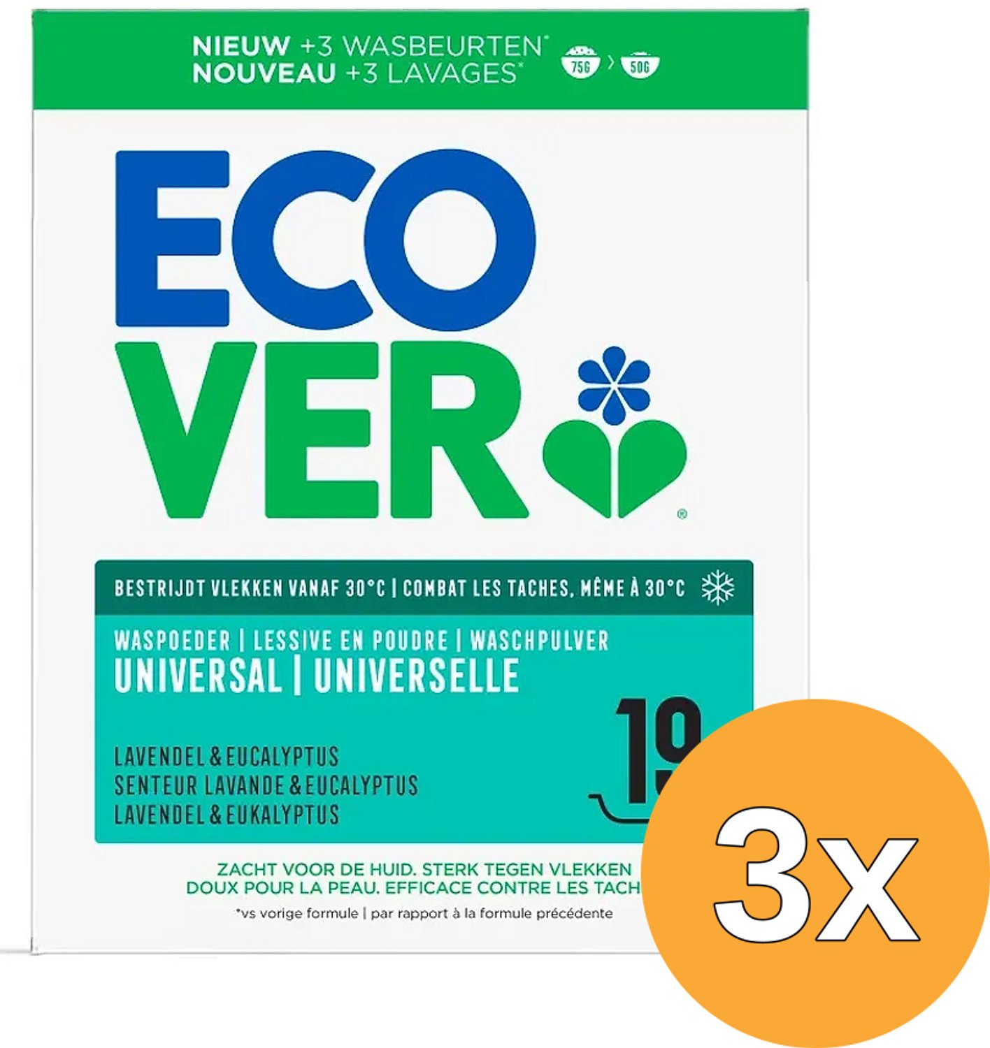 3x Ecover Waspoeder Universeel Lavendel & Eucalyptus (950 gr)