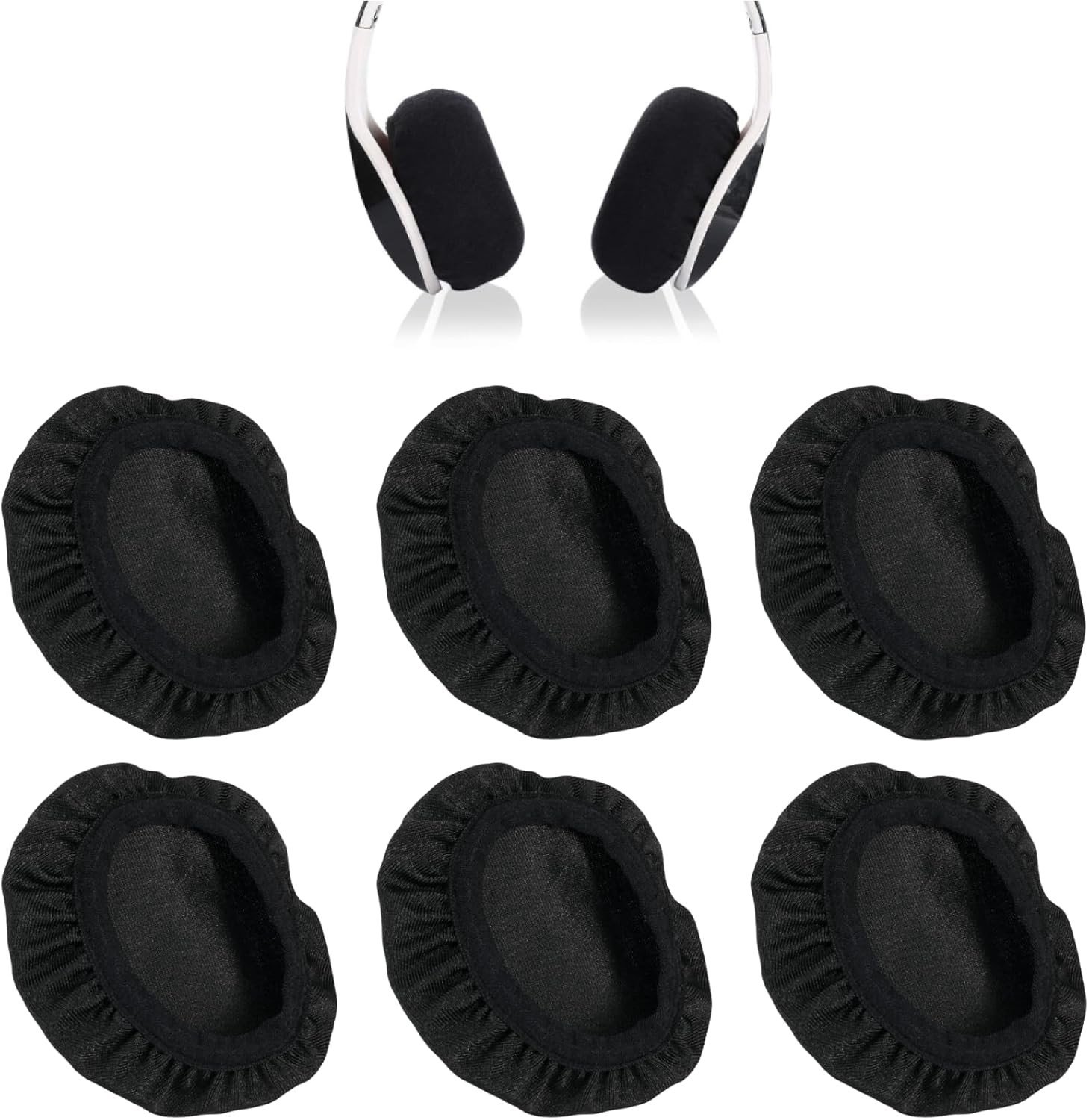 Zwarte Hoofdtelefoonhoezen - 6 Stuks, Rekbaar, Wasbaar, Ademend en Zacht Polyester Bescherming voor Oorkussens van 6 tot 7,5 cm, Perfect voor Comfort en Duurzaamheid