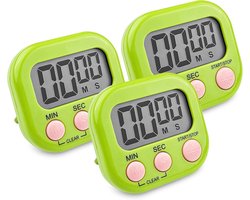 Newaner 3 Pack Digital Kitchen Timers Green Stopwatch with Magnetic Holder Loud Alarm Large LCD Display for Baking Studio Physical Training