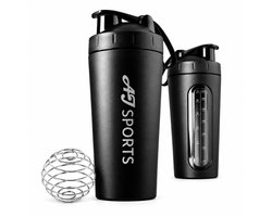 AJ-Sports Premium RVS Shakebeker - Bidon - Metalen Shake beker - Shaker - Proteine shaker - 700 ml - Fitness - Inclusief Blenderbal - BPA vrij - Mat Zwart