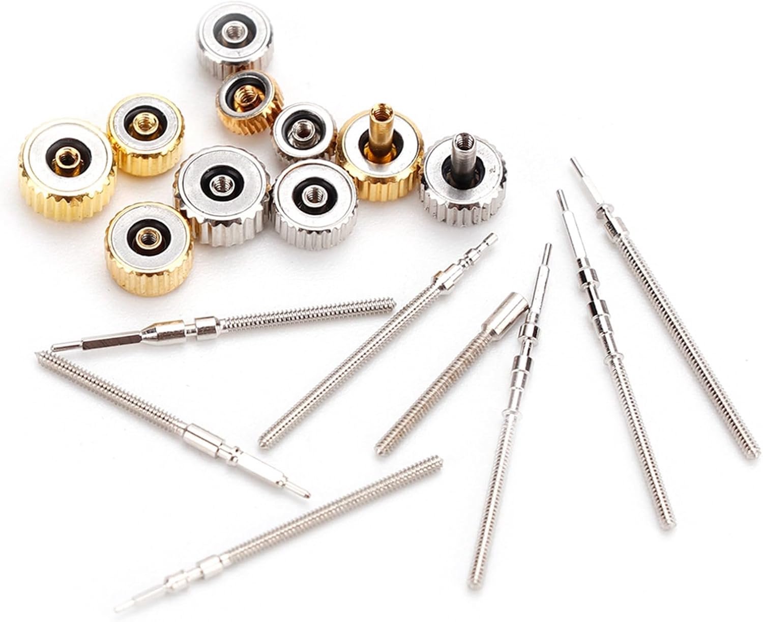 Watch Crown Spare Parts, Stainless Steel Assortment Watch Crown Parts Replacement Accessories Watch Repair Tool Set, 3.5mm/4.0mm/4.5mm/5.0mm/4.5mm/4.5