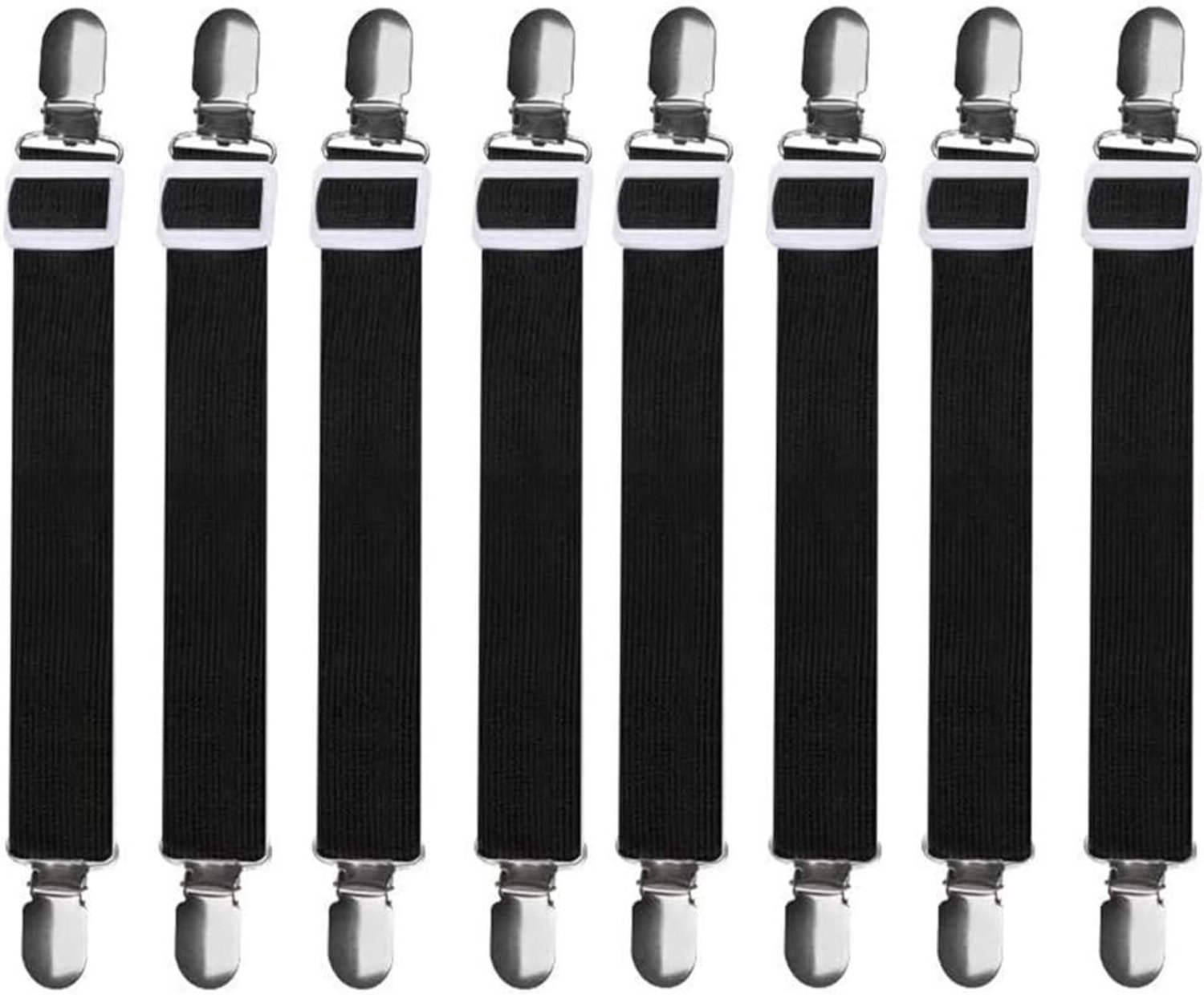 Verstelbare Lakenspanners - Veelkleurig - Verstelbaar van 30 tot 90 cm - Metalen Clips en Elastische Band - Voor Beddengoed en Meubilair