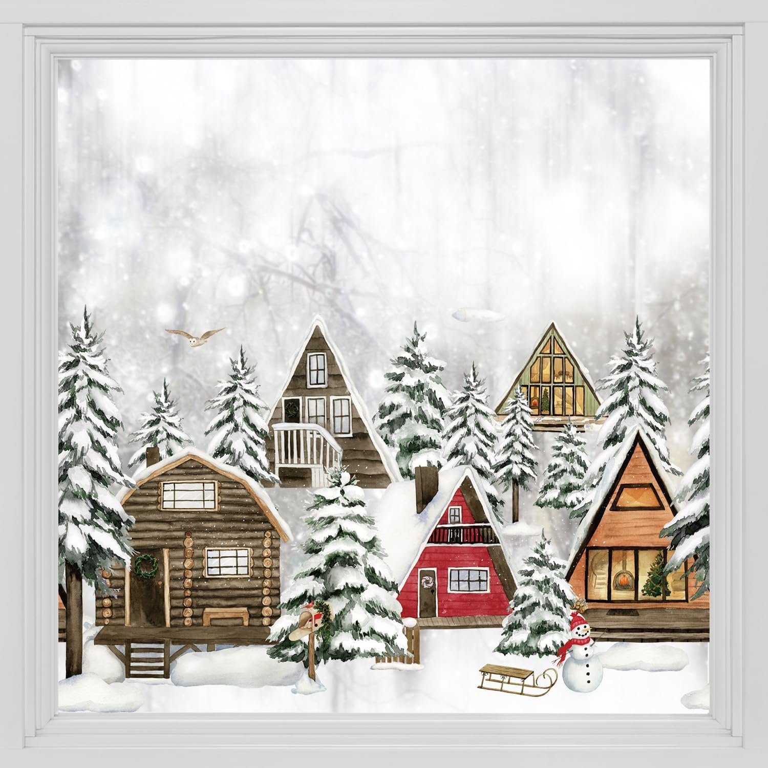 Alwayspon T062 Static Window Film Privacy Double Sided Window Film Anti-UV Glass Film for Christmas Decoration Winter Cabin Village T062