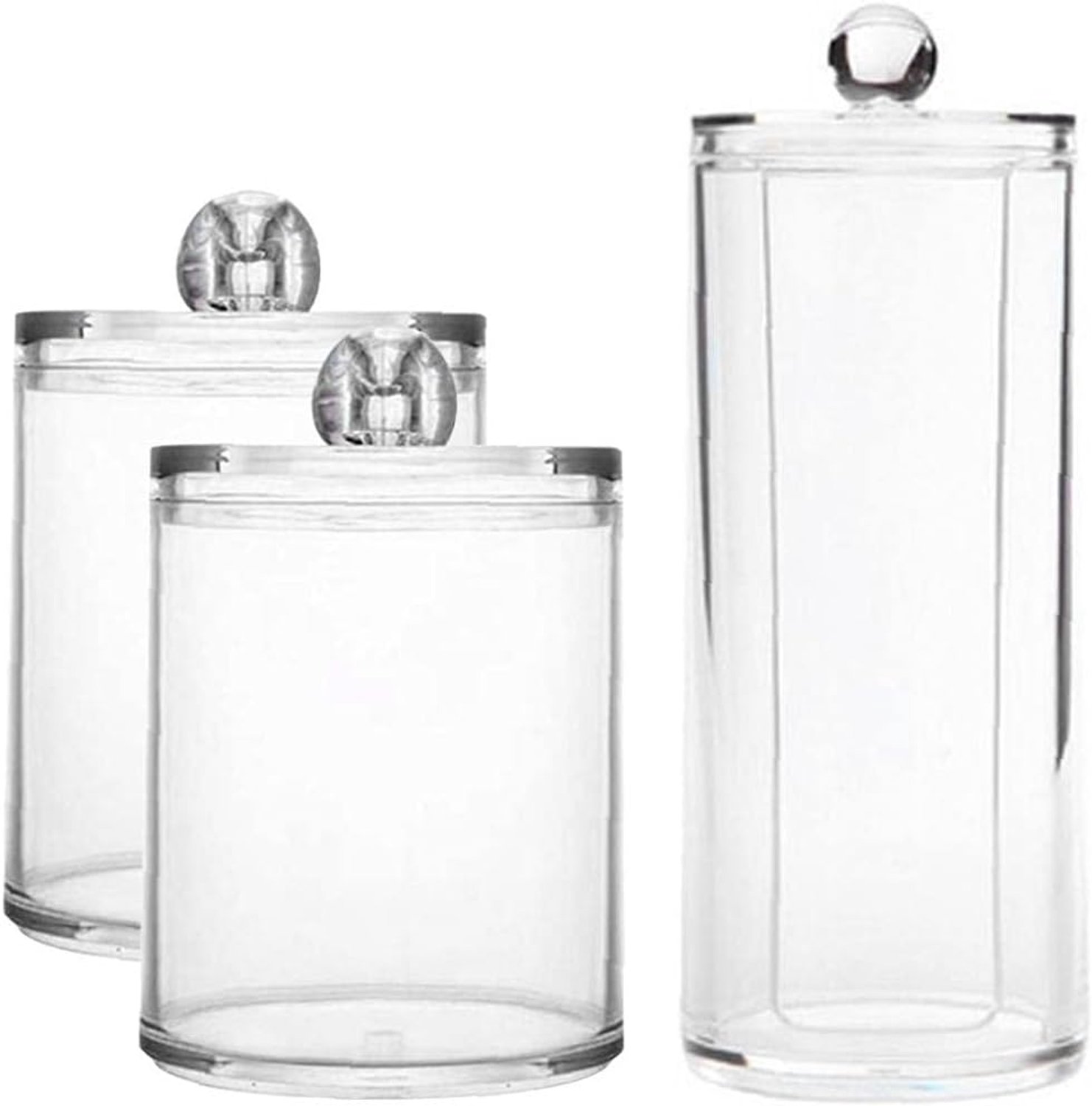 Wattenstaafje, make-upbus, opbergdoos, wattenstaafjeshouder, acrylpot Make-uppad Organizer Opslag met deksel for wattenbolletjes, wattenstaafjes, Q-Tips 3PCS