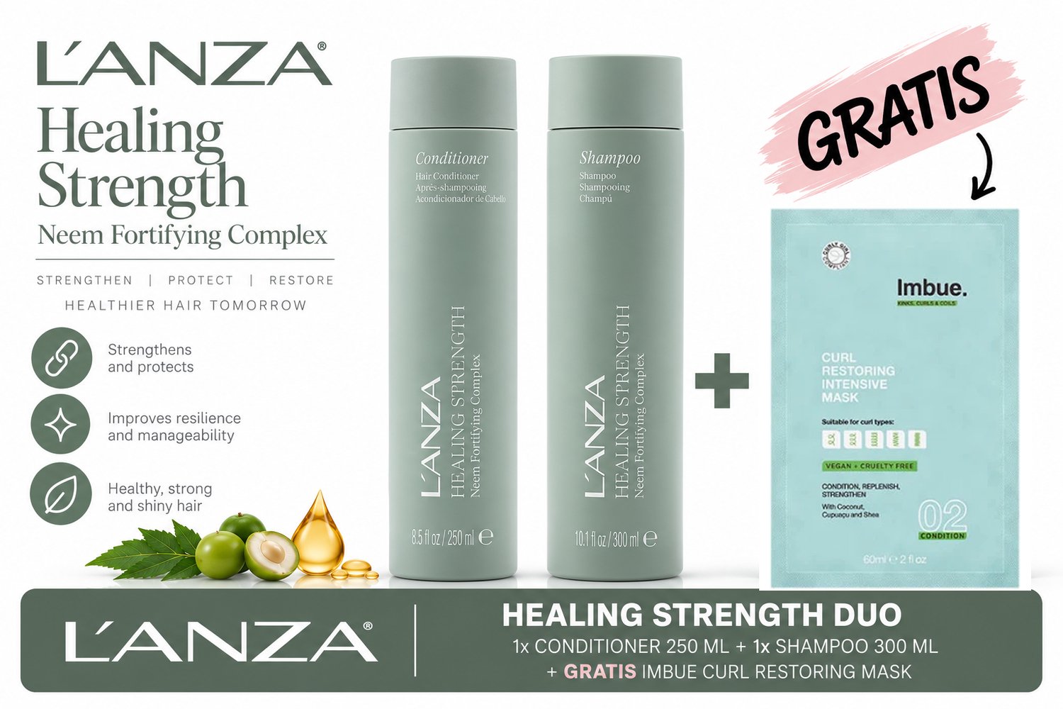 L’ANZA Healing Strength Shampoo & Conditioner Duo + Gratis Imbue Masker