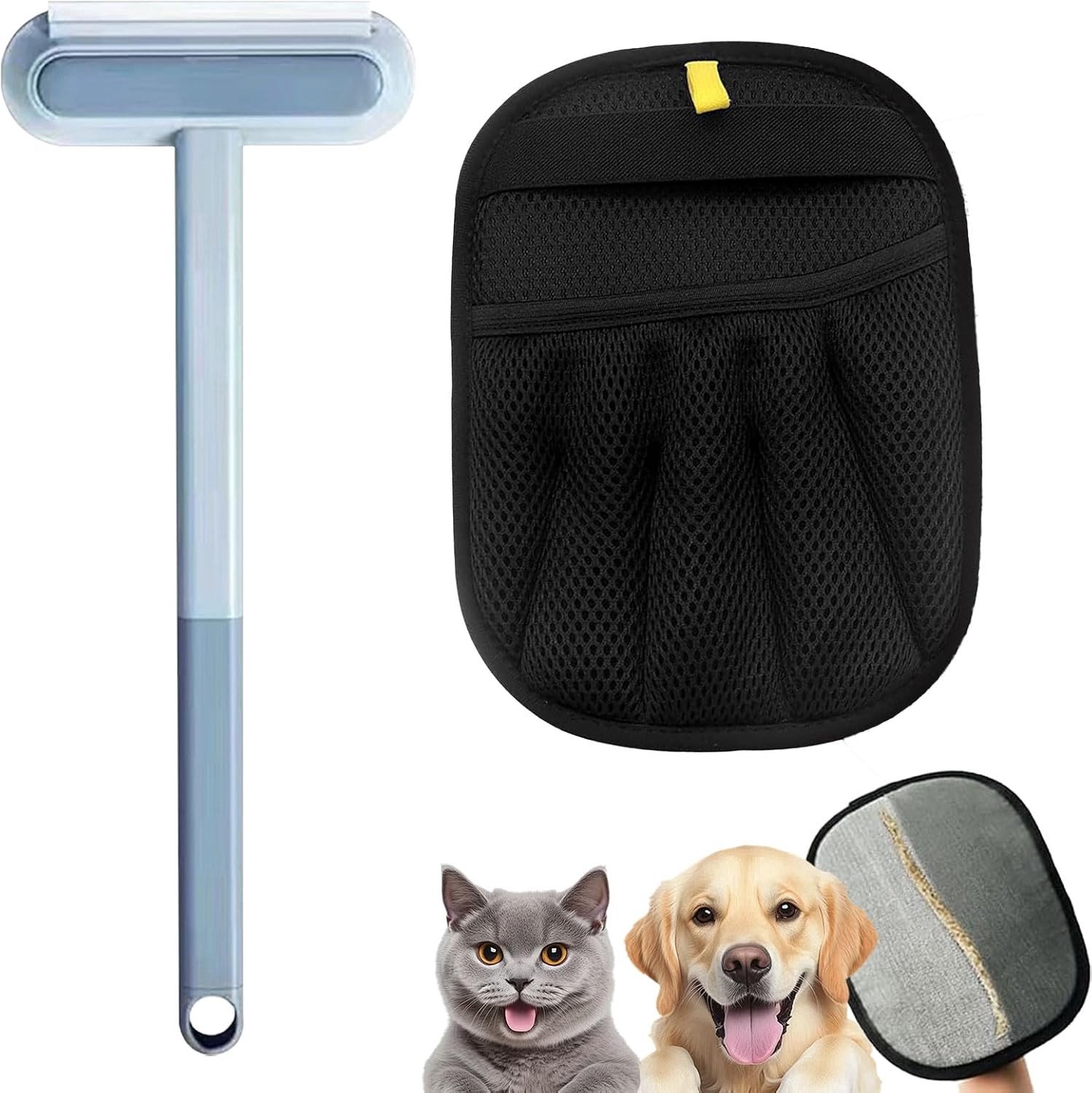 Haarverwijderingshandschoen en 4-in-1 Borstel voor Katten en Honden, Dubbelzijdige Handschoen voor Effectieve Verwijdering van Dierenharen
