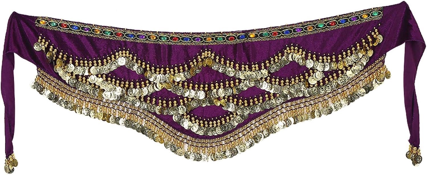 Buikdans heupsjaal, unisex 2 kleuren polyester sjaal ademende wikkelrok buikdans tailleriem met kunstmatige muntkwast Toon uw sierlijke danshouding