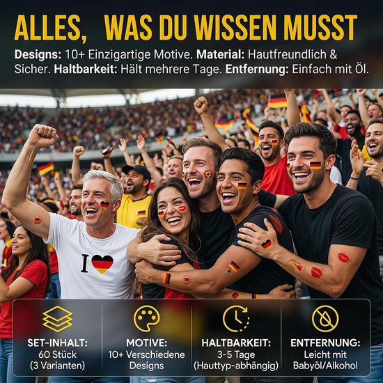 60 stuks Duitse stickers, tijdelijke voetbal-tattoo-stickers — afbeelding 2