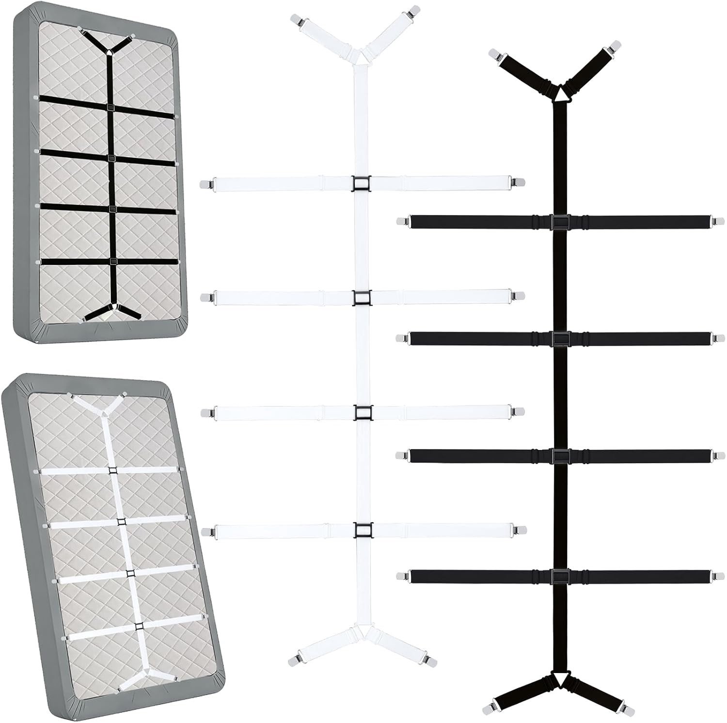 Verstelbare Hoeslakenhouders - Wit/Zwart - 120-250 cm - Metalen Clips voor Bedden en Banken - Voor een Strak en Glad Slaapoppervlak