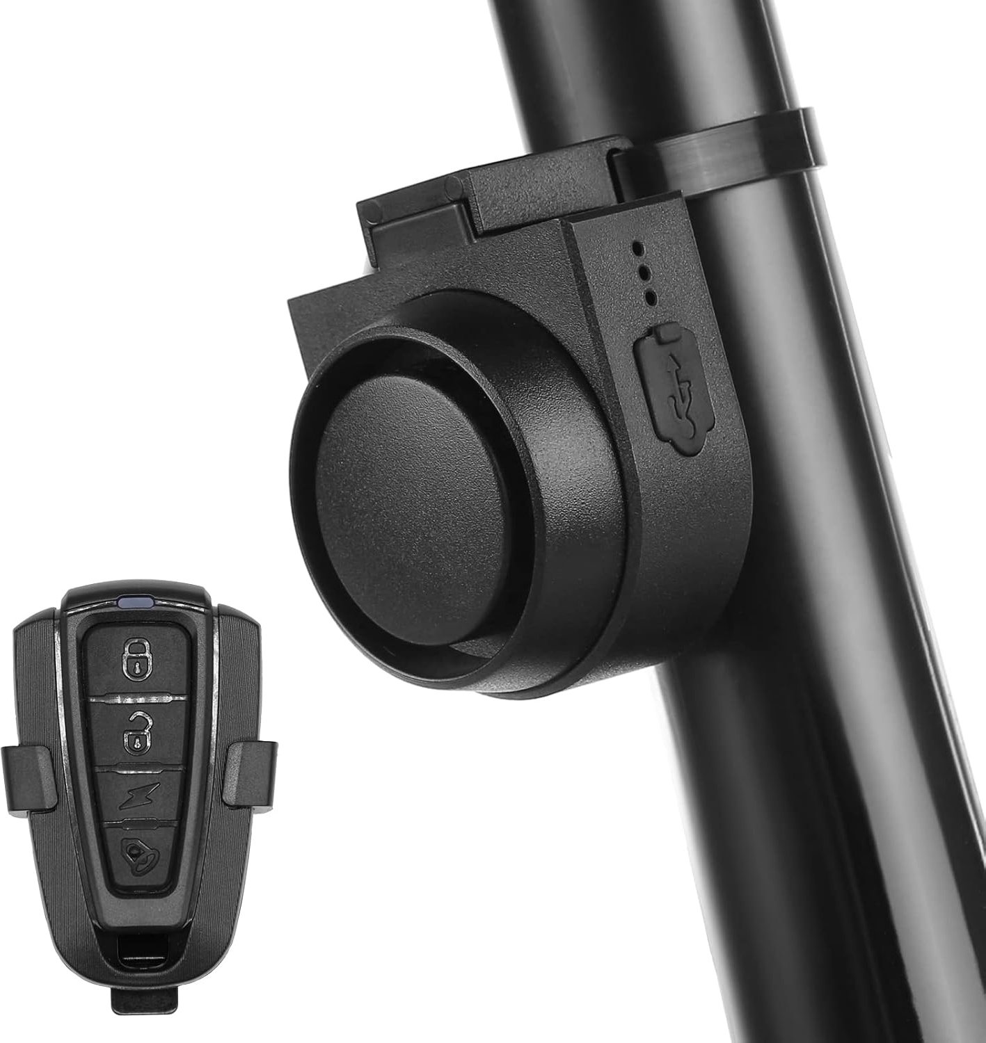 Draadloze fietshoorn 115dB luide fiets-antidiefstalhoorn IPX5 fietsalarmbel met 5 geluidsmodi 3 aanpassing van de trillingsgevoeligheid 3 volumeregeling