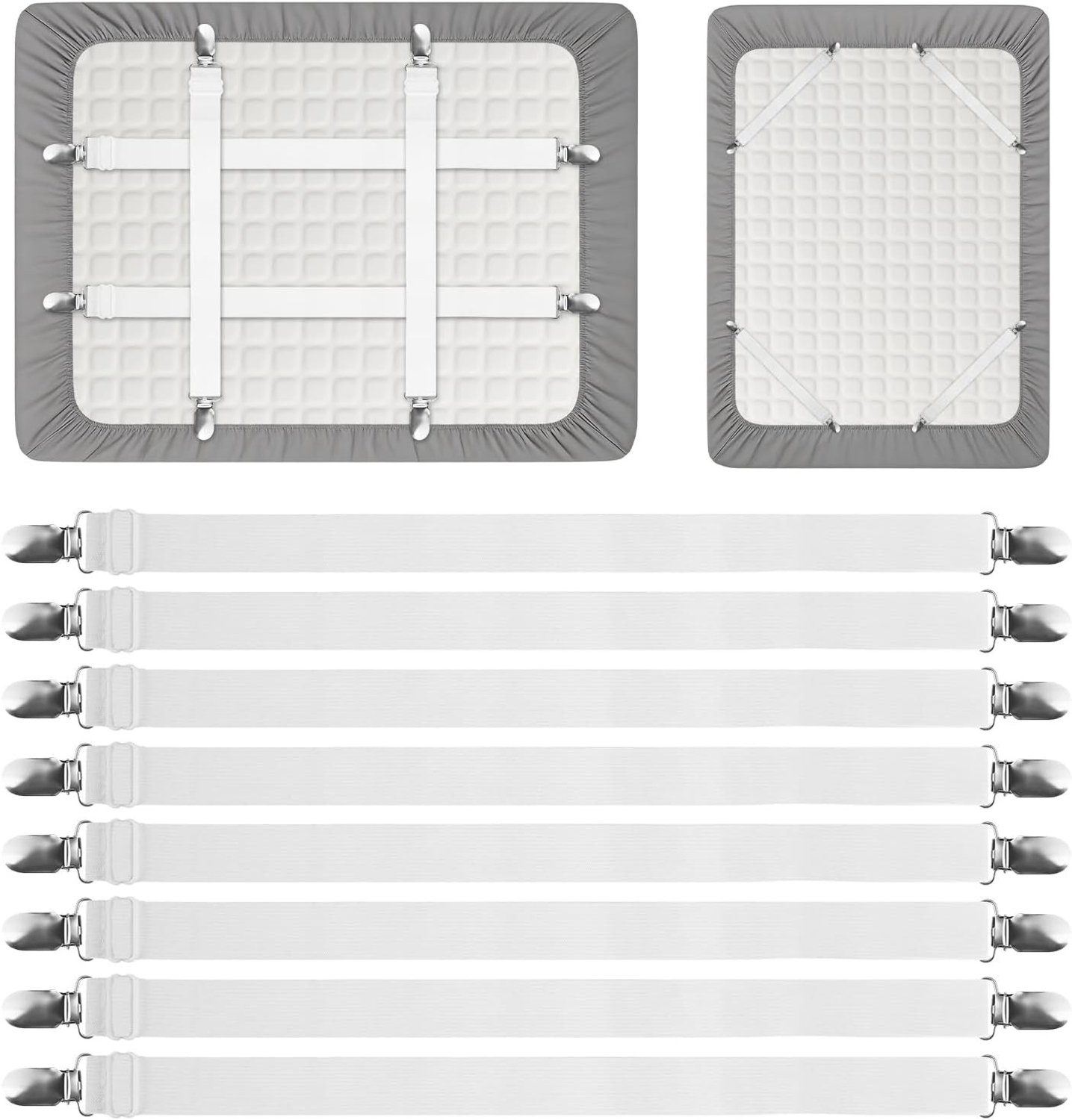 Verstelbare Bedlakenspanners - Witte Nylon - Flexibele Bevestiging - Duurzaam Roestvrij Staal - Voor Alle Bedtypes
