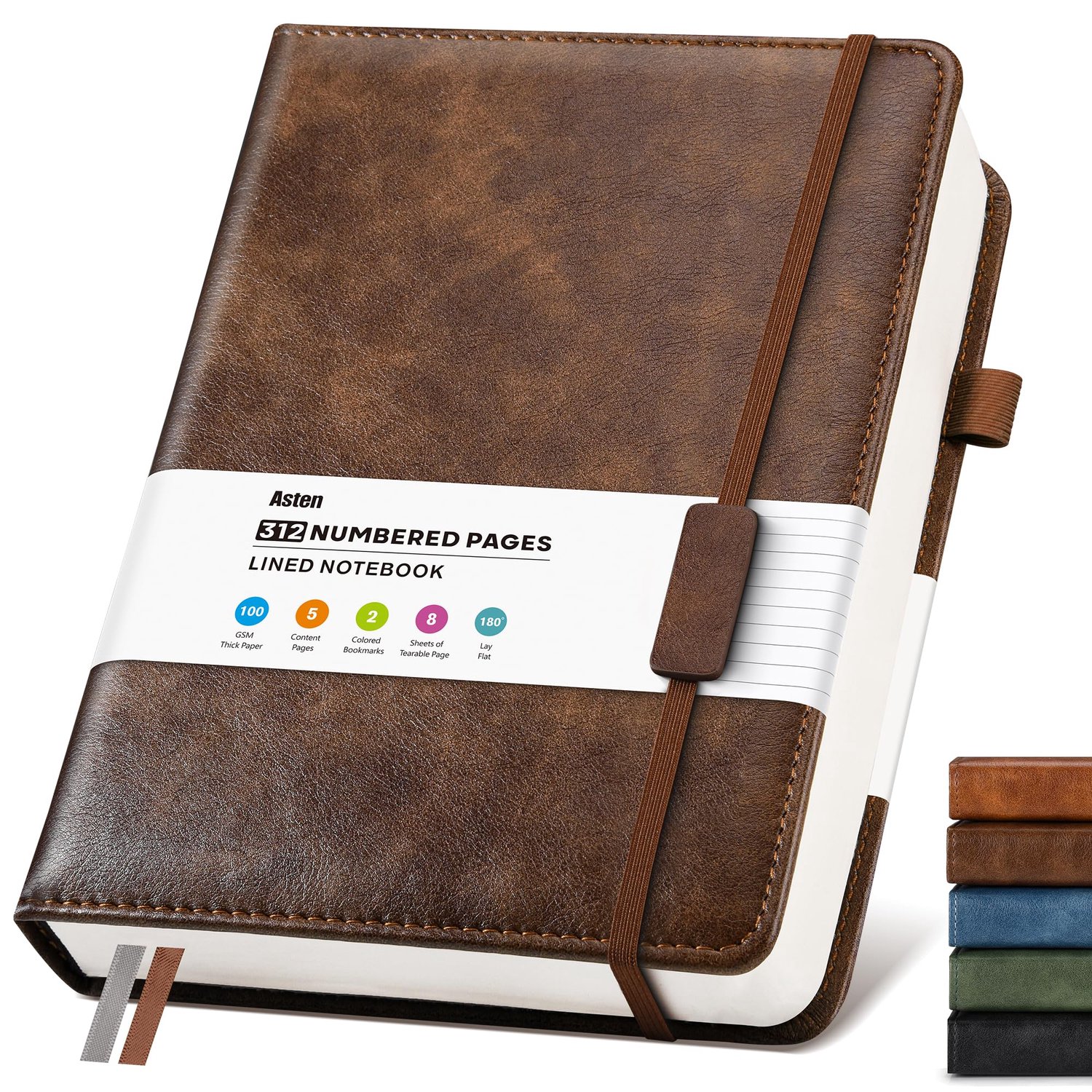 A4 gelinieerd lederen dagboek, notitieboek: 312 genummerde pagina's en inhoudsopgave, 100 g/m² dik papier, hardback - ShopVlot