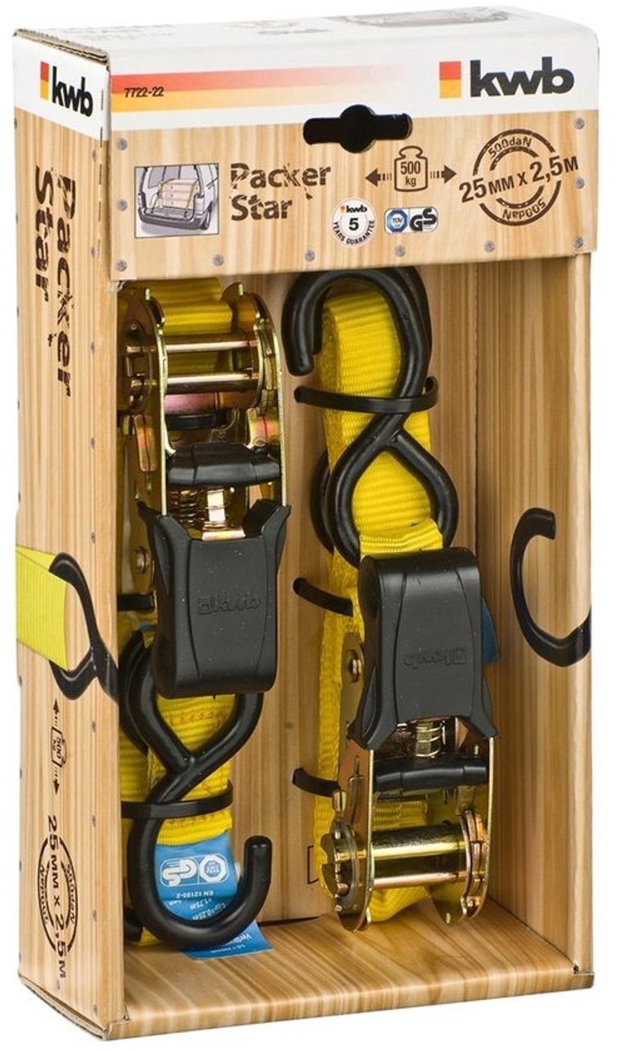 Sjorbanden met ratels en haken - 2,5 x 25 mm - Pak van 2
