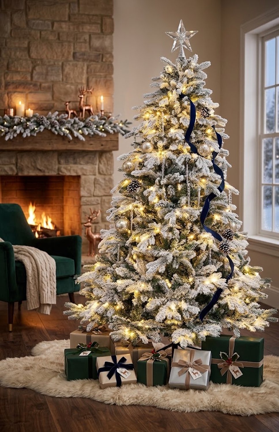 Kunstkerstboom 180 cm met Sneeuweffect, 260 Warmwitte LED Lampen, Geïntegreerde Verlichting, Metalen Standaard, Witte Kerstboom