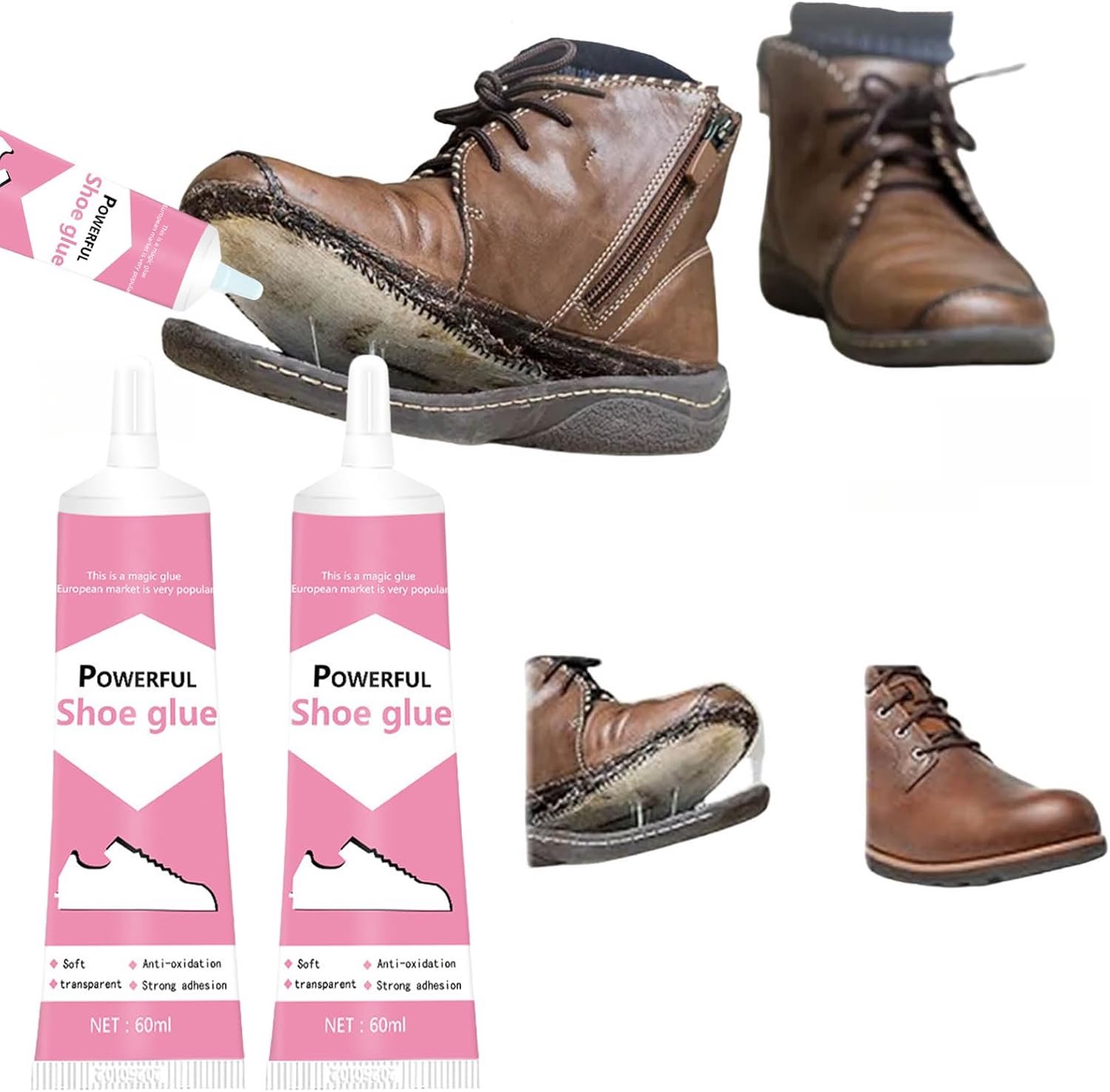 Adhesive for shoes, 60 ml, transparent, for repairing shoes, waterproof, for professional shoes, for repairing worn - ShopVlot